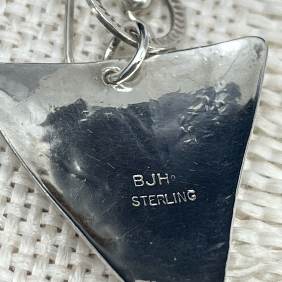 90's Handmade Sterling Silver Sail-Inspired Earrings with Multicolored Inlay - Picture 6 of 17